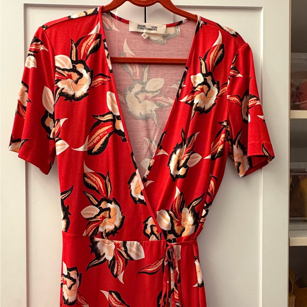 Diane Von Furstenberg Red Floral Wrap